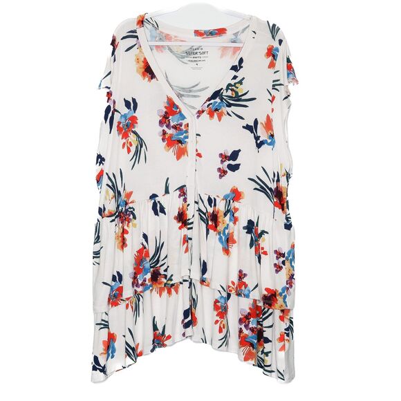 Torrid Super Soft Knit Size 4X Tiered Floral Multicolor Button Front‎ Cap Sleeve - Picture 1 of 6